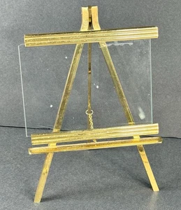 Caballete de latón de colección marco de fotos panel de vidrio soporte de exhibición  - Imagen 1 de 14