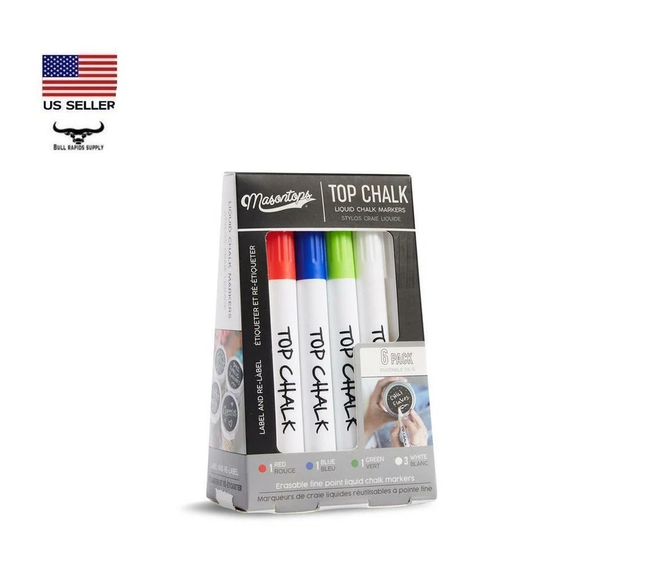 Marcadores de tiza líquida Masontops Top 6 piezas 3 blancos, 1 rojo, 1 azul, 1 verde Foto 1 de 4
