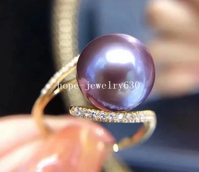 enormes hermosos anillos de perlas redondos AAAA de 12 mm concha púrpura del mar del sur oro de 14 quilates P Foto 1 de 4
