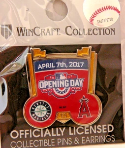 MLB LA ANGELS 2017 Opening Day Label Hat Pin - Flags - Seattle Mariners - NEW - Picture 1 of 3