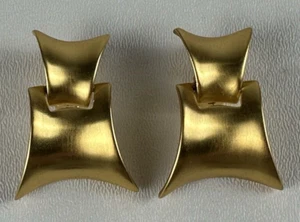Anne Klein Brushed Gold-Tone Door Knocker Clip-On Earrings 1.5" Modern Jewelry - Picture 1 of 3