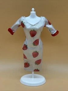 Barbie Fashion Avenue Doll Dress Red Strawberries With Silver Spots EUC - Picture 1 of 19