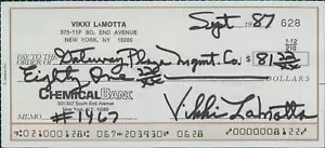 Modelo Vikki LaMotta Firmado Cancelado Cheque Esposa de Jake LaMotta JSA Autenticado - Imagen 1 de 3
