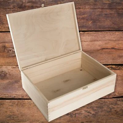 Large Wooden Box 40x30x13 cm with Lid and Clasp / Plain Pine Keepsake Storage - Image 1 of 4