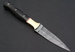 HANDMADE DAMASCUS STEEL HUNTING SKINNING THROWING DAGGER BOOT KNIFE DOUBLE EDGED - Picture 1 of 3