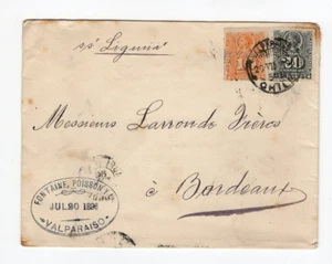 CHILE 1896 Valparaiso to Bordeaux France rouletted 10 + 20 nice franking - Picture 1 of 2
