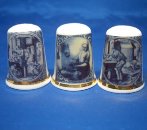 Birchcroft China Fingerhut -- Dreierset -- Blau Delfter Handel - Bild 1 von 2