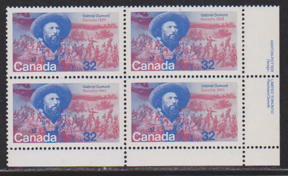 1985 Canada SC# 1049 LR - Gabriel Dumont - Plate Block M-NH Lot# 1760 - Image 1 of 1