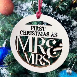 1st Christmas As Mr And Mrs Ornament Wood Hanging Bauble Husband And Wife Gifts - Picture 1 of 12