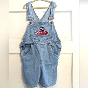 Vintage Mickey Minnie Denim Overalls Shorts Large Denim Embroidered 90s Disney - Picture 1 of 10