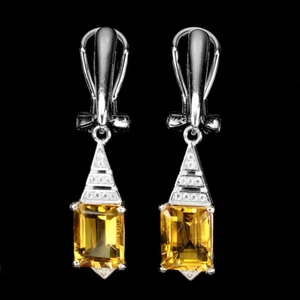 925 Sterling Silver Earrings Octagon Citrine 9x7mm Natural Gemstone Jewelry - Picture 1 of 10