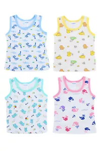 4 camisetas sin mangas estampadas para bebé 100 % algodón talla 3-6 M 6-9 M 9-12 M - Imagen 1 de 6