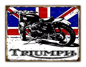 Distressed Style Triumph Motorcycle Metal Garage Sign Man Cave Workshop Shed - Picture 1 of 2