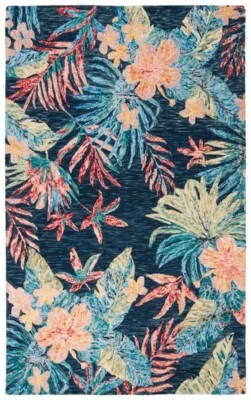 Alfombra de lana enganchada a mano de palma costera tropical de diseño **ENVÍO GRATUITO** Foto 1 de 4
