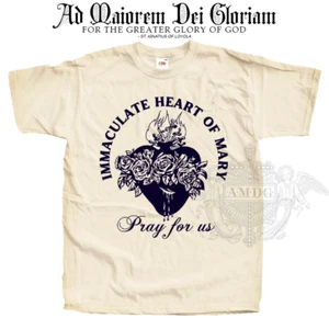 Catholic T-shirt Immaculate Heart of Mary Natural Tee Vintage Sizes S - 5XL - Picture 1 of 3