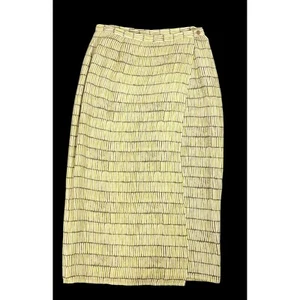 Falda midi de colección Ann Taylor 100 % seda talla 14 amarillo y marrón estampado geométrico envolvente - Imagen 1 de 3