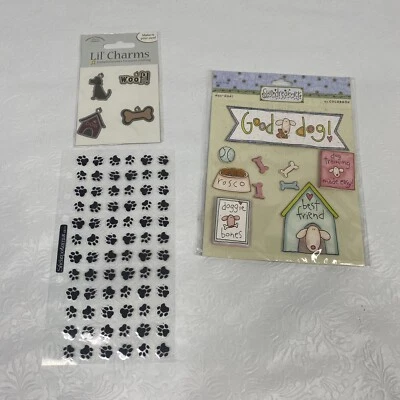 3 Packs Puppy Dog Themed Scrapbook Stickers and Charms Paws Bowl Bones NEW - Image 1 of 4