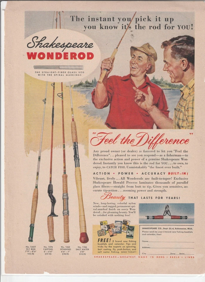Revista de pesca original Shakespeare Wonderod anúncio "Sinta a diferença" - Imagem 1 de 1