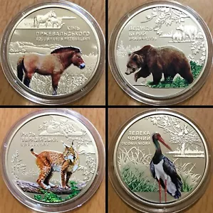 Ucraina - SET COMPLETO di 4 Monete 5 HRYVEN 2021 - 2024 ""Fauna"" a colori - UNC - Foto 1 di 6
