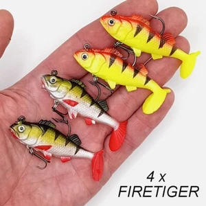 Señuelos de plástico suave para pesca de perca Firetiger trucha lucio lucio lubina equipo de caramelo x 4 - Imagen 1 de 8