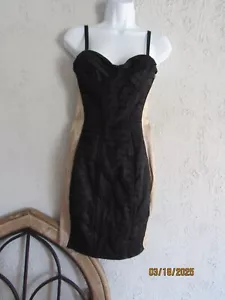 Vintage Bebe S Bodycon Club Kleid Schwarz Satin Bustier Typ Top Träger Reißverschluss Rücken Sexy - Bild 1 von 9