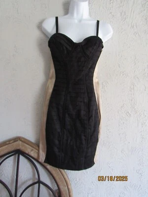 VTG Bebe S bodycon club dress black satin bustier type top straps zip back sexy - Image 1 of 4