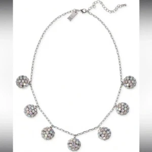 INC MOD/RETRO DISCO BALL SILVER/IRIDESCENT CRYSTAL STATEMENT CHAIN NECKLACE~NEW! - Picture 1 of 2