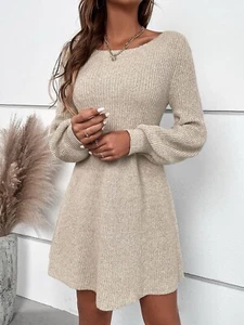⭐️ NEU Strick Kleid Strickkleid Beige Blogger Knit Pullover Pulloverkleid Damen - Bild 1 von 7
