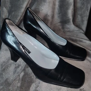 Y2K Nine West No-Aragon2 Leather Black Womens 10M Chunky Block Heel Square Toe  - Picture 1 of 9