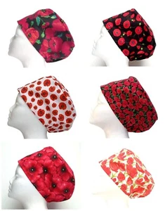 Red Poppies Remembrance Day Scrub Cap Doctor Theatre Nurse Hospital ODP Surgeon - Picture 1 of 9