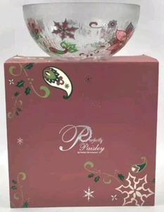 Perfectly Paisley Holiday by Pavilion Crackle Glass Bowl Family & Friends w/Box - Picture 1 of 10