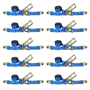 Paquete de 10 correas de amarre de trinquete de 3" x 30' de alta resistencia de EE. UU. con gancho en J WLL 5400 LB AZUL - Imagen 1 de 7