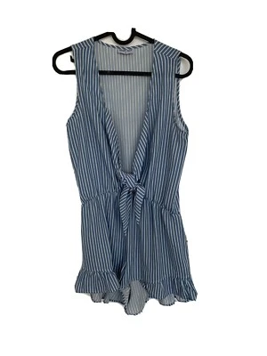 ASOS TIGER MIST BLUE STRIPE PLUNGE TIE FRILL HEM PLAYSUIT 8 - Image 1 of 4
