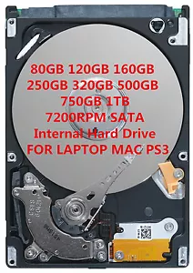 80GB 120GB 160GB 250GB 320GB 500GB 750GB 1T 2.5" 7200RPM SATA HARD DRIVE HDD - Picture 1 of 11