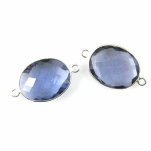 Bisel gema eslabones - plata de ley - forma ovalada facetada - cuarzo iolita (2 piezas) - Imagen 1 de 2