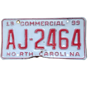 1999 North Carolina NC kommerzielles Nummernschild AJ 2464 rote Buchstaben Oldtimer LESEN - Bild 1 von 6