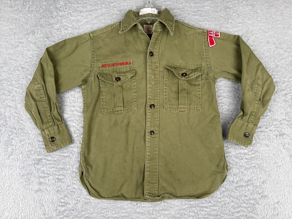 VINTAGE Boy Scouts of America Shirt Youth Small Green 50s Ogden Utah Long Sleeve - Image 1 of 4