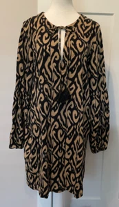 BODEN Womens Knit Tunic TOP Long Sleeves BLACK Tan IKAT Size 14 Large - Picture 1 of 5