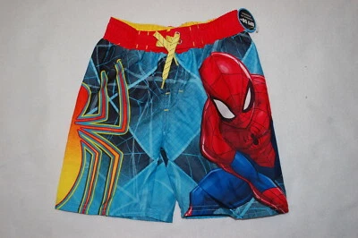 Boys Swim Trunks SPIDERMAN Blue Red Yellow LINED Tailored Rear Pocket SIZE 4 - Image 1 of 2