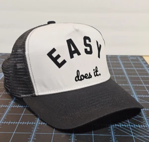 Retro 80s Era EASY does it. Logo BLK & WHT Trucker Hat One Size Adj Snapback NWT - Picture 1 of 13