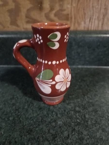 Vintage Small Folk Art Pottery Vase Pitcher 3” Hand Painted Floral - Picture 1 of 3