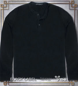 BLACK LABEL Ralph Lauren Hombre Negro Henley Camiseta Manga Larga Tejido Waffle - Imagen 1 de 3