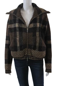 Zara Womens Plaid Full Zipper Turtleneck Sweater Brown Black Size Medium - Picture 1 of 7
