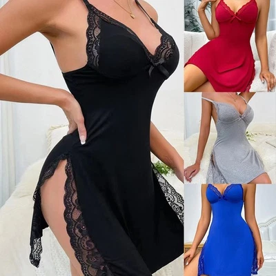 Simplistic Women's modal sleepwear featuring lace accents and thong set - Image 1 of 4