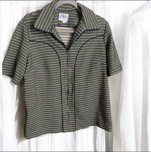 Camisa Bowler Andrógina Cuello Cremallera Rayas Verdes Nelly Don Años 70 De Colección - Imagen 1 de 2