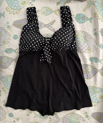 Longitude Women’s Size 20 One Piece Black & White Polka Dot Swimsuit - Image 1 of 4