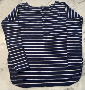 Vince Cashmere Sweater Navy Blue and White Striped Boat Neck, Small - Picture 1 of 3