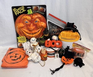 VTG Halloween Decor Lot Candy Bucket Ceramic Crochet 70s-90s Estate Sale - Picture 1 of 17