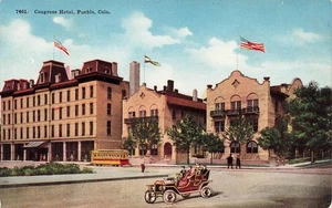 PUEBLO CO AUTO STREETCAR AT CONGRESS MOTEL c1910 VINTAGE POSTCARD 092925 U - Picture 1 of 2