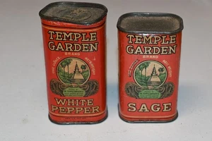 1930s Temple Garden White Pepper & Sage Spice Tins The Temple Garden Co - Picture 1 of 7
